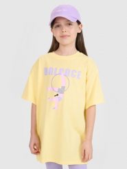 4F T-shirt oversize z nadrukiem dziewczęcy - żółty 158 (12-13 lat). Żółte t-shirty i topy dla dziewczynek 4f, bez wzorów, z bawełny, bez ramiączek. W wyprzedaży za 19.99 zł.