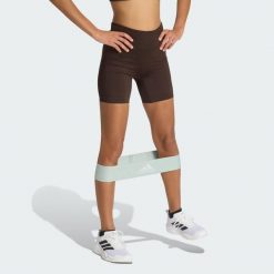 Legginsy Workout Essentials Scrunch z dzianiny o długości wewnętrznej strony. Brązowe legginsy sportowe damskie Adidas, bez wzorów, z dzianiny, na fitness i siłownię, climacool (adidas). Za 149.00 zł.