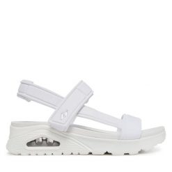 Sandały Skechers. Białe sandały damskie Skechers, bez wzorów, bez obcasa, na koturnie, bez zapięcia. Za 199.99 zł.