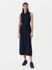 Lacoste Sukienka koszulowa EF1107 Granatowy Regular Fit. Niebieskie sukienki damskie Lacoste, bez wzorów, z bawełny, bez kołnierzyka, bez ramiączek, koszulowe. Za 379.99 zł.