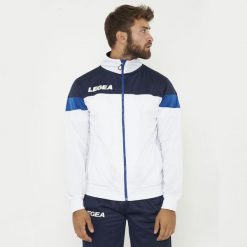 Kurtka sportowa Bolivia biała-niebieska. Białe kurtki męskie Legea, m, bez wzorów, z materiału, eleganckie, bez kaptura. Za 72.00 zł.