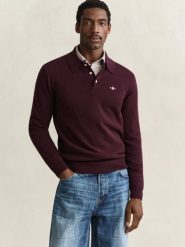 Gant dzianinowa koszulka polo z wełny jagnięcej Mężczyźni Wełna lila, XL. Koszulki polo męskie GANT, m, bez wzorów, z dzianiny, eleganckie, bez ramiączek. Za 749.95 zł.