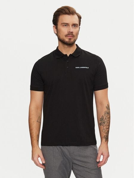 KARL LAGERFELD Polo 745094 551225 Czarny Regular Fit. Czarne koszulki polo męskie KARL LAGERFELD, m, bez wzorów, z bawełny, bez ramiączek. Za 269.99 zł.
