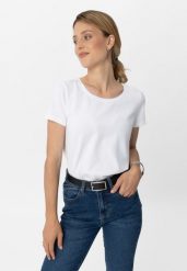 Koszulka basic T-DIANA. Białe t-shirty damskie Volcano, m, bez wzorów, z materiału, klasyczne, bez kołnierzyka. Za 54.99 zł.