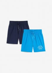 Bermudy chłopięce z dżerseju (2 pary). Niebieskie spodnie materiałowe dla chłopców bonprix, bez wzorów, z dżerseju. Za 62.99 zł.