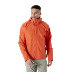 Kurtka przeciwdeszczowa męska Rab Downpour Eco Jacket z kapturem. Brązowe kurtki męskie RAB, m, bez wzorów, trekkingowe. Za 369.99 zł.