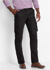 Spodnie bojówki Regular Fit Straight w specjalnym wygodnym fasonie. Czarne spodnie materiałowe męskie bonprix, m, bez wzorów. Za 129.99 zł.