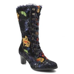 Granatowe Wzorzyste Botki Laura Vita Eleganckie Obuwie Damskie. Niebieskie kozaki damskie Laura Vita, z koronki, bez obcasa, na obcasie. Za 479.00 zł.