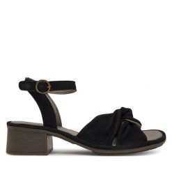 Sandały Fly London. Czarne sandały damskie Fly London, bez wzorów, bez obcasa, na słupku, bez zapięcia. Za 309.99 zł.
