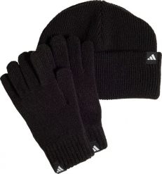 Adidas Komplet dla dzieci czapka rękawiczki czarny JP2783 Młodzieżowa. Czarna czapki dla dzieci Adidas, bez wzorów, z dresówki. Za 108.99 zł.