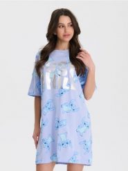 Koszula nocna Stitch - błękitny. Niebieskie koszule nocne damskie Sinsay, l, bez wzorów. Za 39.99 zł.
