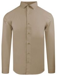 Delikatnie Taliowana Elegancka Koszula Męska - Victorio - Jasny Brąz. Koszule męskie Victorio, m, bez wzorów, z bawełny, eleganckie, bez kołnierzyka, bez ramiączek. Za 145.00 zł.