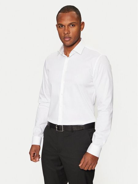 Calvin Klein Koszula K10K113863 Biały Slim Fit. Białe koszule męskie Calvin Klein, m, bez wzorów, z bawełny, biznesowe, bez kołnierzyka, bez ramiączek. Za 219.99 zł.