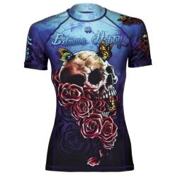 Koszulka sportowa damska Rashguard MMA EXTREME HOBBY SKULL 2. Niebieskie koszulki sportowe damskie EXTREME HOBBY, xs, bez wzorów, z bawełny, bez kołnierzyka, bez ramiączek, do biegania. Za 199.00 zł.