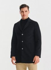 PAKO LORENTE – Czarny płaszcz z wełną. Czarne kurtki męskie Pako Lorente, na zimę, m, bez wzorów, z poliesteru, bez kaptura. Za 699.99 zł.