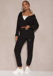 Czarny Komplet Dresowy Utility Bluza Rozpinana i Spodnie z Kieszeniami Telinoria. Czarne bluzy damskie Renee, m, z aplikacjami, z dresówki, bez kaptura. Za 74.99 zł.