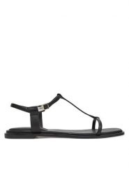 Calvin Klein Sandały Flat Sandal Squared Buckle Lth HW0HW02556 Czarny. Czarne sandały damskie Calvin Klein, bez wzorów, ze skóry, bez obcasa, na płaskiej podeszwie, bez zapięcia. Za 334.99 zł.