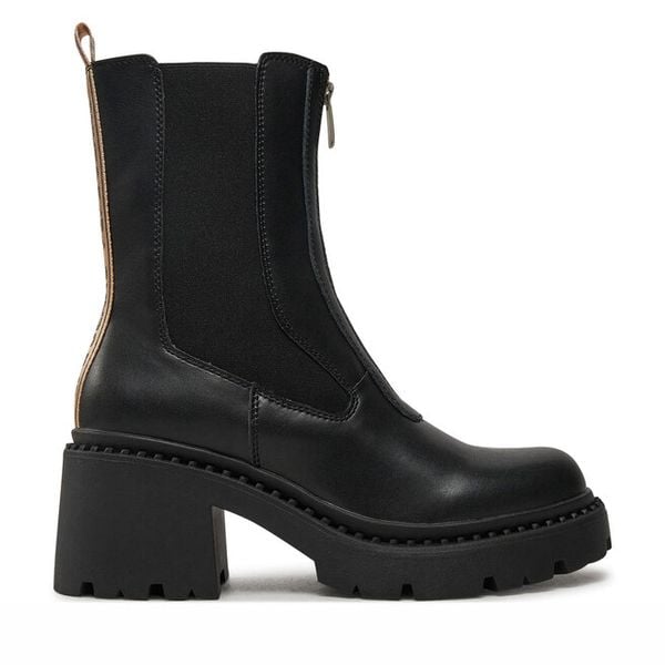 Botki Pepe Jeans. Czarne botki damskie Pepe Jeans, z jeansu, bez obcasa, na słupku, bez zapięcia. Za 569.99 zł.