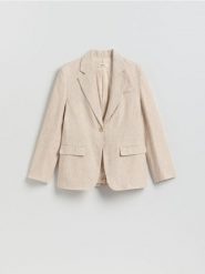 Lniana marynarka - beżowy. Brązowe żakiety damskie Reserved, l, bez wzorów, z tkaniny. Za 399.99 zł.