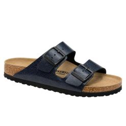 Klapki damskie Birkenstock Arizona BS Birko-flor. Niebieskie klapki damskie Birkenstock, bez wzorów, z materiału, eleganckie, bez obcasa. Za 287.00 zł.