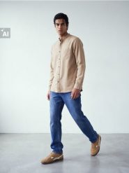 Bawełniana koszula slim fit - beżowy. Brązowe koszule męskie Sinsay, l, bez wzorów, z bawełny, bez kołnierzyka, bez ramiączek. Za 59.99 zł.