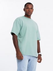 T-shirt bawełniany męski LOOSE FIT z okrągłym dekoltem – miętowy V6 - Rozmiar: S. Zielone t-shirty męskie Ombre Clothing, l, bez wzorów, z bawełny, casualowe, bez kołnierzyka. Za 129.99 zł.