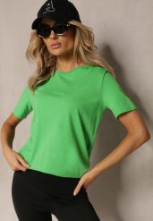 Zielony Bawełniany T-shirt o Klasycznym Kroju z Okrągłym Dekoltem Berdiana. Zielone bluzki damskie Renee, l, bez wzorów, z bawełny, klasyczne, bez kołnierzyka. Za 24.99 zł.