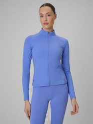 4F Bluza treningowa slim bez kaptura damska - niebieska S. Niebieskie bluzy damskie 4f, s, bez wzorów, sportowe, bez kołnierzyka, bez ramiączek, bez kaptura. Za 179.99 zł.