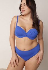 Niebieskie Bikini z Marszczonym Biustonoszem i Majtkami z Wysokim Stanem Aereida. Niebieskie bikini damskie Born2be, na lato, plus size, bez wzorów, plus size. Za 89.99 zł.