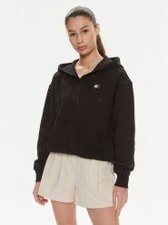 Tommy Jeans Bluza Badge DW0DW17955 Czarny Relaxed Fit. Czarne bluzy damskie Tommy Jeans, s, bez wzorów, z bawełny, bez kaptura. Za 399.99 zł.