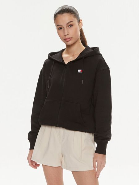Tommy Jeans Bluza Badge DW0DW17955 Czarny Relaxed Fit. Czarne bluzy damskie Tommy Jeans, s, bez wzorów, z bawełny, bez kaptura. Za 289.99 zł.