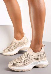 Beżowe Buty Sportowe na Grubej Podeszwie w Cyrkonie Elerene. Brązowe obuwie sportowe damskie Renee, bez wzorów. Za 49.99 zł.