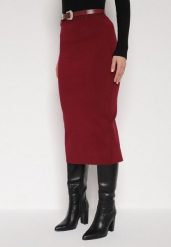 Bordowa Ołówkowa Spódnica z Wiskozą Zdobiona Rozcięciem i Paskiem Rowedela. Czerwone spódnice damskie Born2be, m, z aplikacjami, z wiskozy, eleganckie, midi, koszulowe. Za 79.99 zł.
