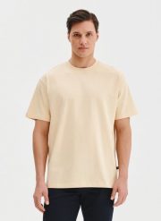 PAKO LORENTE – Beżowy t-shirt oversize. Brązowe t-shirty męskie Pako Lorente, xl, bez wzorów, z bawełny, bez kołnierzyka. Za 69.99 zł.