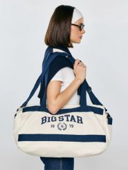 Torba bawełniana z kontrastowymi taśmami perłowa Ivy 103. Białe torebki do ręki damskie Big Star, bez wzorów, z bawełny, eleganckie, duże, bez dodatków. Za 179.99 zł.