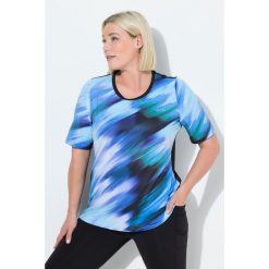 Damskie T-Shirt wycięcie na plecach okrągły dekolt rękaw 1/2. Niebieskie koszulki sportowe damskie Ulla Popken, plus size, bez wzorów, z elastanu, bez kołnierzyka, bez ramiączek. Za 199.99 zł.
