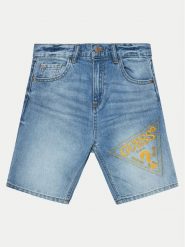 Guess Szorty jeansowe L4GD17 D41E0 Niebieski Regular Fit. Niebieskie szorty dla chłopców Guess, z aplikacjami, z bawełny. Za 269.99 zł.