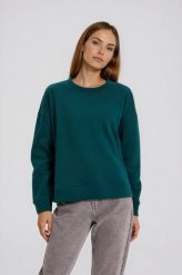 Gładka bluza zielona. Zielone bluzy damskie MOODO, s, bez wzorów, z bawełny, bez kaptura. Za 89.99 zł.