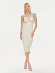 Marciano Guess Sukienka koktajlowa 4GGK25 5634Z Écru Slim Fit. Sukienki damskie Marciano Guess, z aplikacjami, z wiskozy, wizytowe, bez kołnierzyka, bez ramiączek. W wyprzedaży za 479.99 zł.