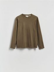 Longsleeve z merceryzowanej bawełny - zielony. Zielone bluzki z długim rękawem męskie Reserved, l, bez wzorów, z bawełny, bez kołnierzyka. Za 129.99 zł.