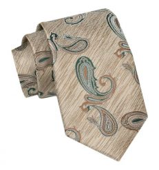 Krawat Męski, Klasyczny - ALTIES - Beżowy, Paisley. Brązowe krawaty i muchy Alties, bez wzorów, z tkaniny, eleganckie. Za 49.00 zł.