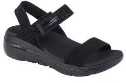 Sandały damskie, Go Walk Arch Fit Sandal - Polished. Czarne sandały damskie Skechers, bez wzorów, z materiału, bez obcasa, bez zapięcia. Za 279.99 zł.