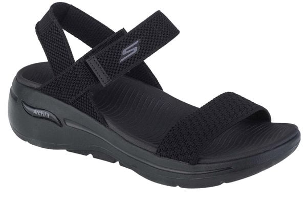 Sandały damskie, Go Walk Arch Fit Sandal - Polished. Czarne sandały damskie Skechers, bez wzorów, z materiału, bez obcasa, bez zapięcia. Za 279.99 zł.