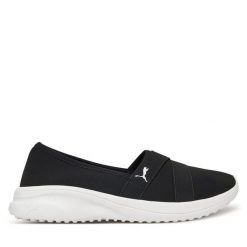 Półbuty Puma. Czarne półbuty damskie Puma, bez wzorów, bez obcasa, na płaskiej podeszwie, bez zapięcia. Za 179.99 zł.