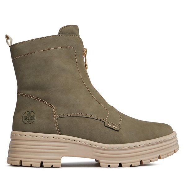 Botki Rieker. Brązowe botki damskie Rieker, bez obcasa, na płaskiej podeszwie, bez zapięcia. Za 389.99 zł.