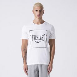 ICONIC KOSZULKA Z GRAFIKA BIEL BAWELNA. Białe koszulki sportowe męskie Everlast, xl, bez wzorów, z bawełny, bez kołnierzyka, bez ramiączek. Za 106.30 zł.