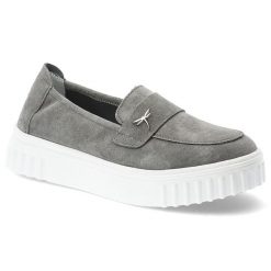 Półbuty damskie Vinceza, cholewka ze skóry naturalnej zamszowej wsuwany fason z ozdobnym elementem, szare, 93218. Szare półbuty damskie VINCEZA, z aplikacjami, ze skóry, biznesowe, bez obcasa, bez zapięcia. Za 169.00 zł.