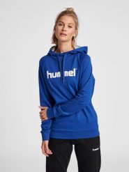 Bluza sportowa z kapturem damska Hummel Go Cotton Logo Hoodie Woman. Niebieskie bluzy damskie Hummel, xs, bez wzorów, z bawełny, z kapturem. Za 181.50 zł.
