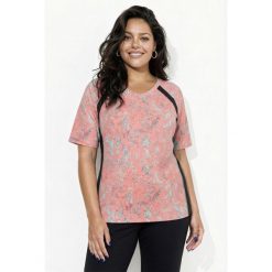 Damskie T-shirt liście siateczka dekolt w szpic rękaw 1/2 z recyklingu. Brązowe koszulki sportowe damskie Ulla Popken, plus size, bez wzorów, z elastanu, sportowe, bez kołnierzyka. Za 199.99 zł.