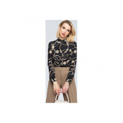 Blanche czarna koszula z printem w stylu Dior. Czarne koszule damskie Zoee, z poliesteru, eleganckie, z długim rękawem. Za 199.99 zł.